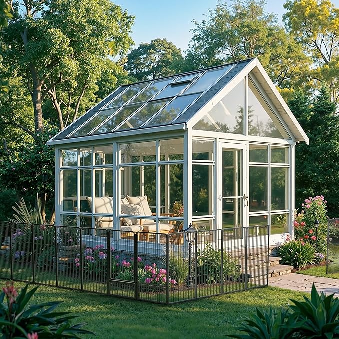 Decorative Garden Fence with Gate 50 in(H) x 15.4 ft(L) 6 Panels, Heavy Duty Metal Animal Barrier Fence for Yard, Flower Bed Fencing, Garden Border Fence, Easy Set Up, Black