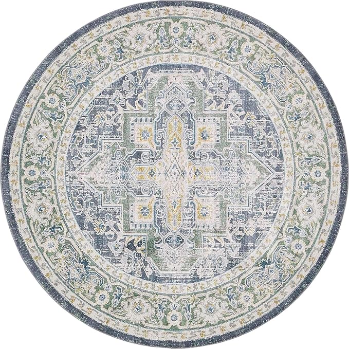 Unique Loom Baracoa Collection Area Rug - Prado (8' 4" Round, Gray/ Blue)