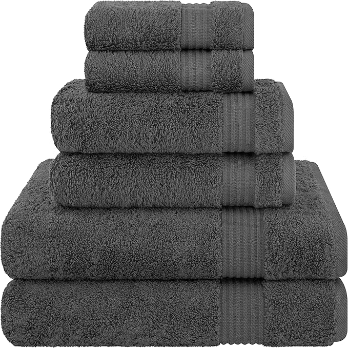 Cotton Paradise 6 Piece Towel Set 100% Cotton Soft Absorbent Turkish Towels for Bathroom 2 Bath Towels 2 Hand Towels 2 Washcloths, Dark Gray Towel Set