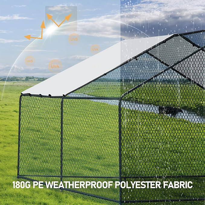 VINGLI Chicken Coop, Large Metal Poultry Cage for Chicken Run, Walk-in Chicken Pen with Waterproof & Anti-UV Cover Outdoor (Black-Spire Roof, 13.1 * 9.8 * 6.5 ft)