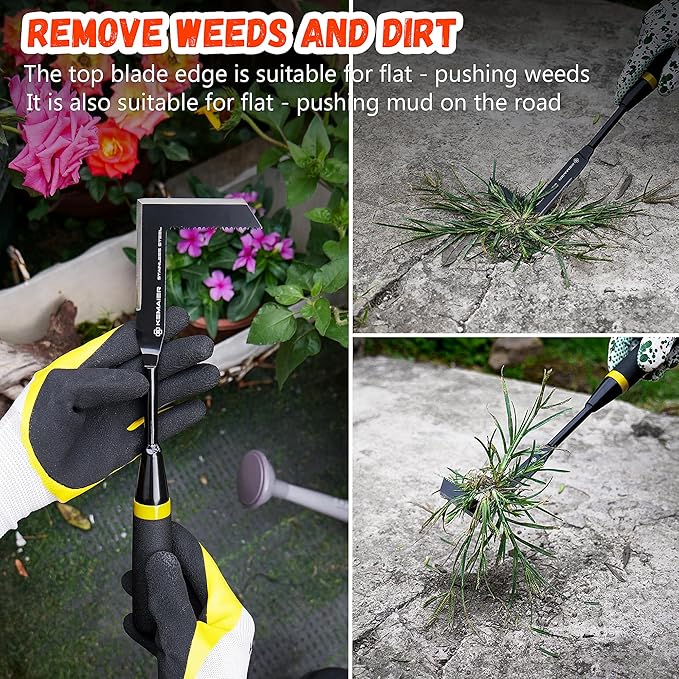 Weeding Tool - Heavy Duty Stainless Steel Weed Remover Tool for Driveway Crack Weeding and Sidewalk Pavement Weed Removal, Efficient Weed Puller Tool for Narrow Gaps and Brick Joints