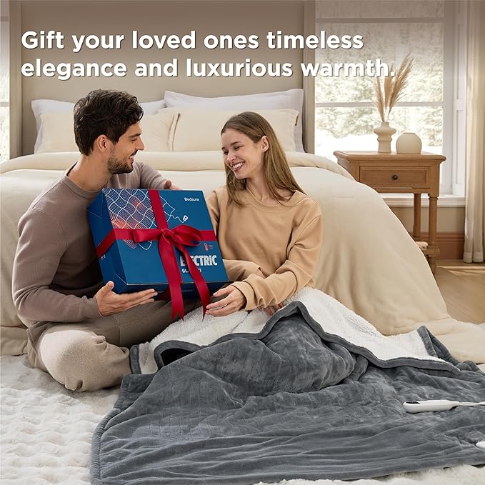 Bedsure Heated Blanket Throw Blanket - Fast Heating Electric Blanket, Soft Flannel Heated Throw with 4 Time Settings, 6 Heating Settings, Warm Gifts for Women Men (50x60 inches, Sage Green)