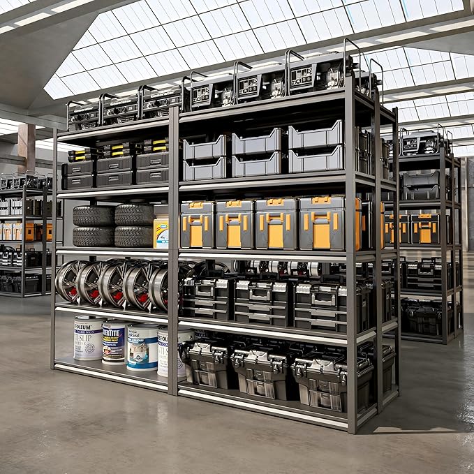 72''H 5-Tier Garage Storage Shelves, Heavy Duty Garage Shelving with Adjustable Shelves, 2800 LBS Load Capacity Metal Shelving Unit for Garage, Warehouse, Pantry