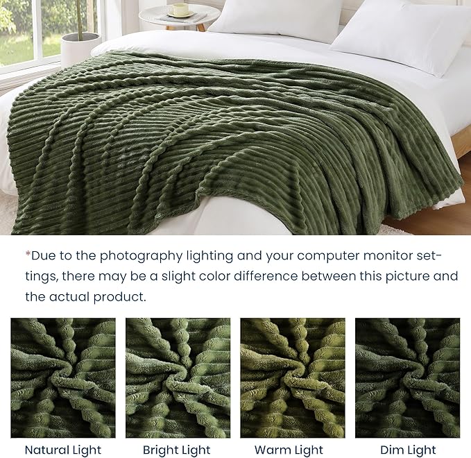 Monbix Olive Green Fleece Throw Blanket for Couch- Room Decor Soft Cozy Blankets for Women, Lightweight Fuzzy Fleece Flannel Bed Blanket Suitable for All Seasons(60"×80",Olive Green)