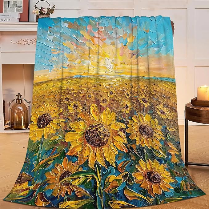 Sunflower Throw Blanket Sunflower Floral Flannel Blankets Flower Fuzzy Plush Super Soft Cozy Warm Decor Gifts for Boys Girls Kids Adults Men Women 40" x 50"