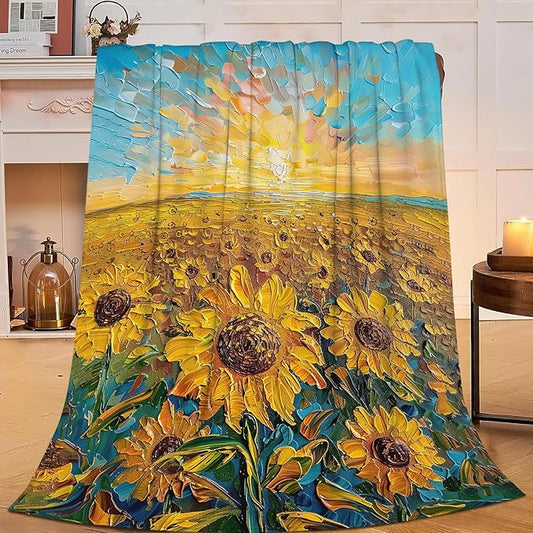 Sunflower Throw Blanket Sunflower Floral Flannel Blankets Flower Fuzzy Plush Super Soft Cozy Warm Decor Gifts for Boys Girls Kids Adults Men Women 60" x 80"