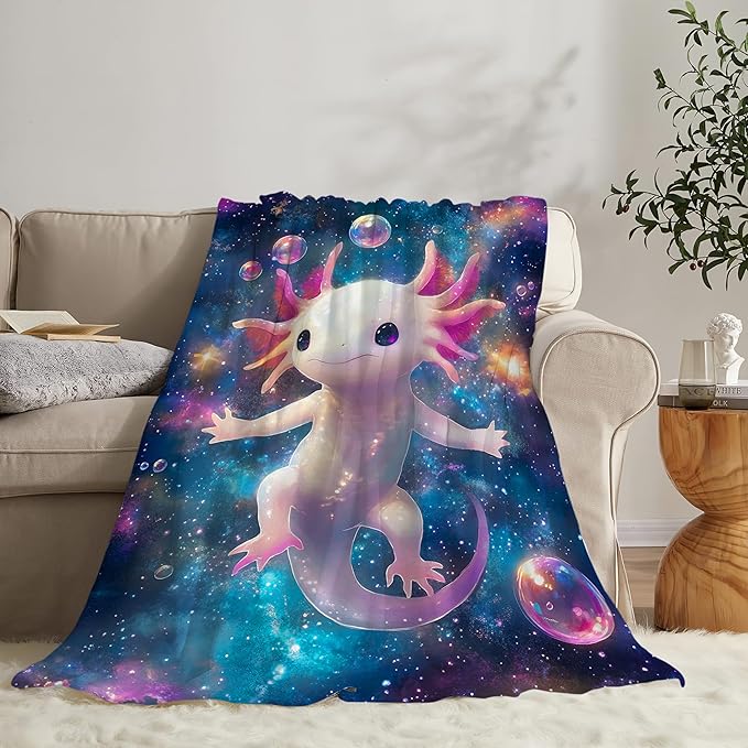 Axolotl Blanket Gifts for Girls Boys Soft Warm Plush Cute Kawaii Axolotl Animal Galaxy Throw Blanket Flannel Fleece Fuzzy Salamander Blanket for Kids Lover Bed Couch Living Room Decor 50"X40"