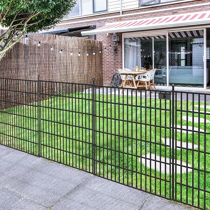 10 Panels No Dig Garden Fence with Gate, 32 in(H) X24.2 ft(L) Metal Fence Panels, Thickened Rustproof Garden Fencing, Animal Barrier Fence for Dogs, Rabbits, and Patio
