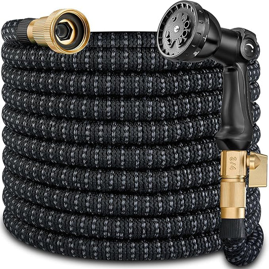 100 ft Expandable Garden Hose - Expanding Water Hose with 10 Spray Nozzles&3/4" Solid Brass Fittings - Retractable,Flexible，Lightweight No-Kink Free&Tangle Car Washing Pipe for Yard,Outdoor