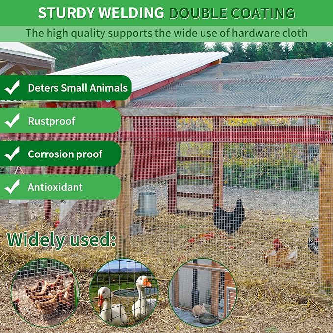 Black Hardware Cloth 19 Gauge 1/2 inch 48 inch x 100 Foot Chicken Wire Fenceing Roll PVC Coated Wire Mesh Vinyl Coated Fence for Chicken Coop Garden Fencing Rat Wire Mesh