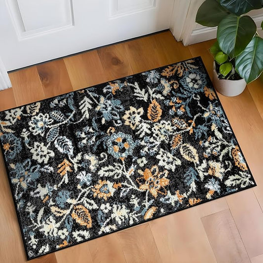 Rugshop Vine Floral Modern for Living Room, Bedroom, or Entryway Black Multi Area Rug 2' x 3' Black