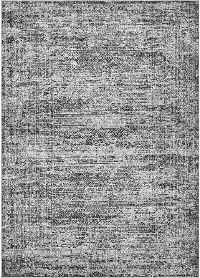 5x7 Area Rug Living Room Rugs - Washable Neutral Modern Abstract Soft Thin Rug Indoor Floor No Slip Rug Carpet for Bedroom Under Dining Table Home Office Decor - Dark Gray