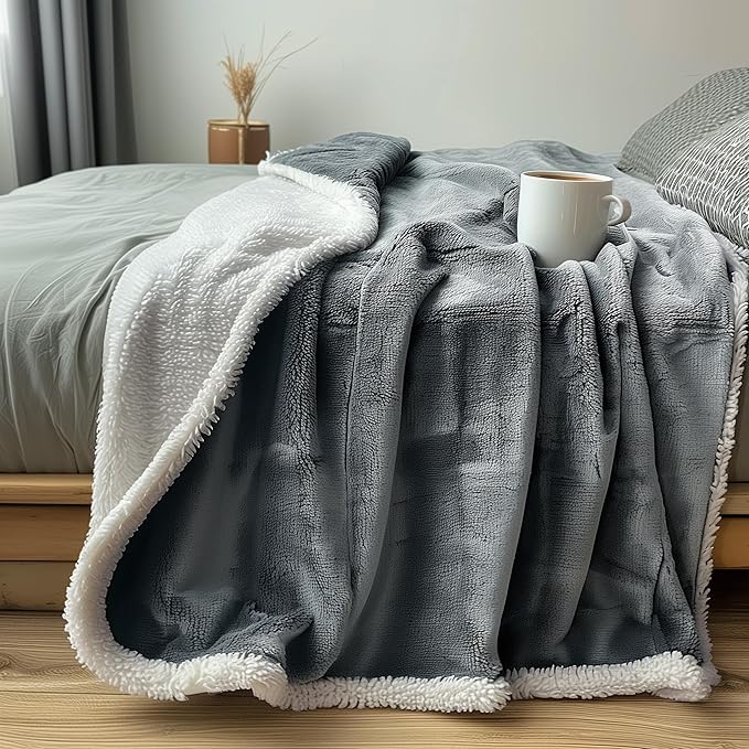 Waterproof King Size Blanket - Sherpa Fleece Reversible Throw, Soft Warm Leak-Proof Bed & Couch Protector for Kids, Pets & Everyday Spills (Velvet Gray/Cloud White, King 90x108)