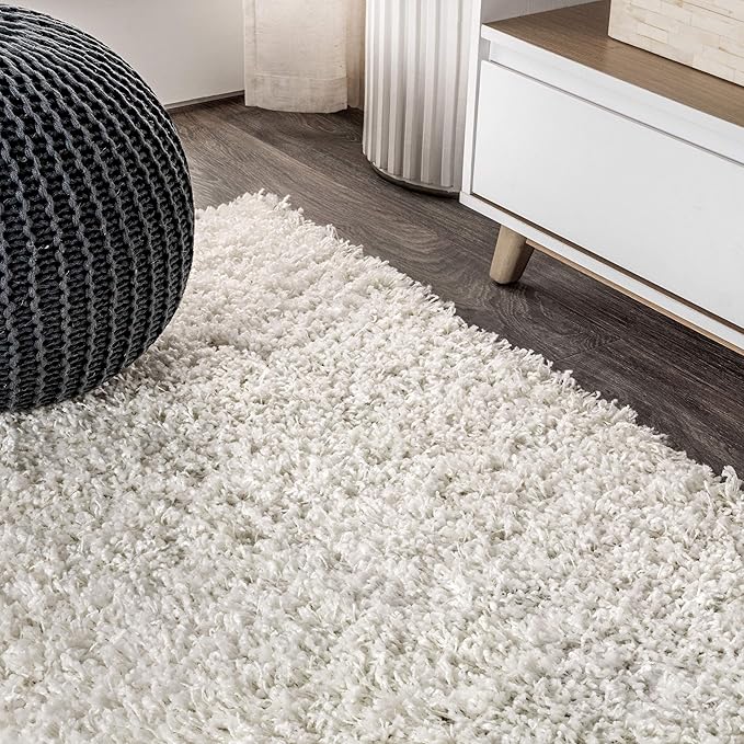 JONATHAN Y Mercer Shag Plush White Runner Rug, 2x8, Transitional, Modern, Easy-Cleaning for Living Room, Bedroom, Kitchen, Pet Friendly, Non-Shedding (MCR106A-28)
