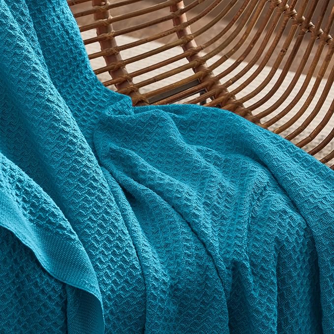 Bedsure Gentlesoft 100% Cotton Blanket King Size for Bed - Breathable and Soft, Thick Cozy Waffle Weave Christmas Blanket Gift for Women, Teal, 104x90 inches