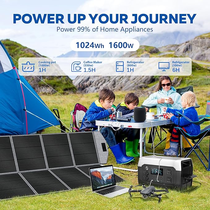 Portable Power Station with 400W Solar Panel,1024Wh LiFePO4 Battery, 1600W AC Outlets (2600W Surge),Solar Generator for Outdoor Camping Outages RV Travel Home Backup Power