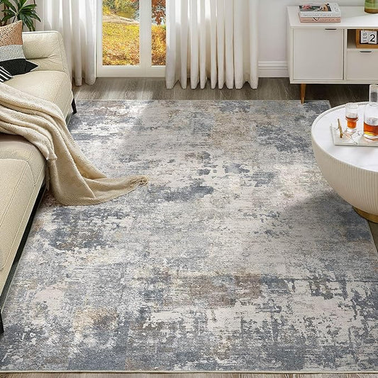9x12 Area Rug Living Room Rugs - Washable Neutral Modern Abstract Soft Thin Large Rug Indoor Floor No Slip Rug Carpet for Bedroom Under Dining Table Home Office Decor - Blue Grey
