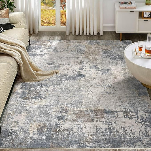 6x9 Area Rug Living Room Rugs - Washable Neutral Modern Abstract Soft Thin Large Rug Indoor Floor No Slip Rug Carpet for Bedroom Under Dining Table Home Office Decor - Blue Grey