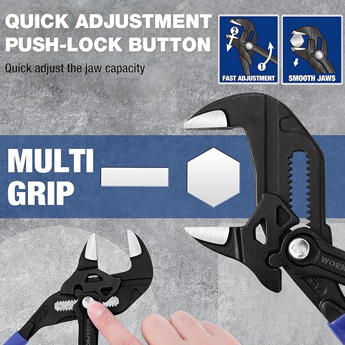 WORKPRO 7-Inch Pliers Wrench, CR-V Construction Wrench Pliers, Adjustable Parallel Smooth Jaw Pliers, Black Finish, Groove Lock Mechanism