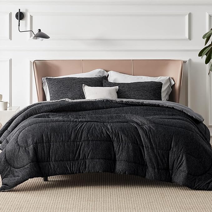 Bedsure Full Comforter Set - Cooling and Warm Bed Set, Charcoal Black Reversible Bedding for All Season, 3 Pieces, 1 Full Size Comforter (82"x88") and 2 Pillow Cases (20"x26")