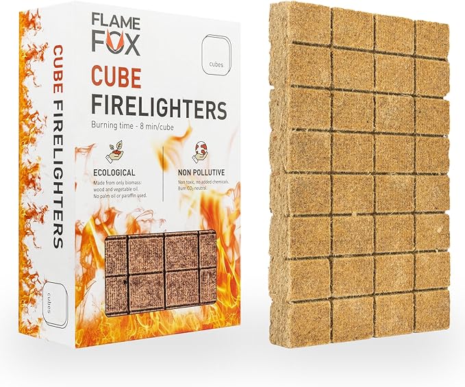 Flamefox Fire Cubes 96pcs - Quick Lighting Fire Starter for Fireplace, Wood Stove, BBQ, Camping - Easy Ignition, Long & Clean Burning, Weather Resistant Fire Lighter