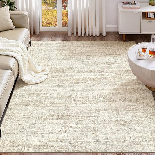 6x9 Area Rug Living Room Rugs - Washable Neutral Modern Abstract Soft Thin Rug Indoor Floor No Slip Rug Carpet for Bedroom Under Dining Table Home Office Decor - Beige/Brown