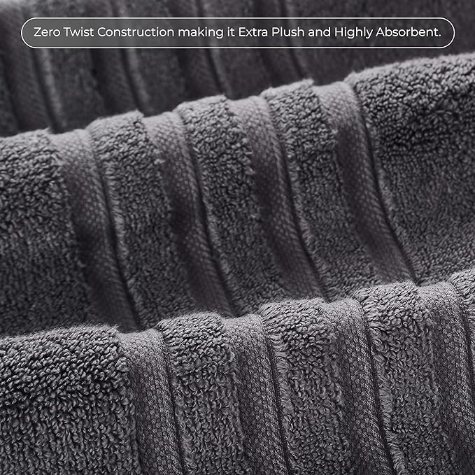 ESSELL 24/7 Luxury 6 Piece Towel Set, 700 GSM 100% Cotton 2 Bath Towels 2 Hand Towel 2 Washcloths, Ultra Soft & Lightweight, Highly Absorbent Towels for Spa, Hotel & Bathroom - Charcoal Towel Set