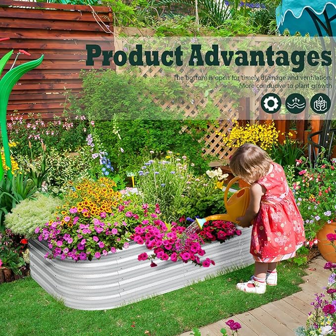 BPS 6-in-1 Metal Raised Garden Bed, 5.5x4 FT Galvanized Planter Raised Beds for Vegetables, Flowers 17'' Extra Tall