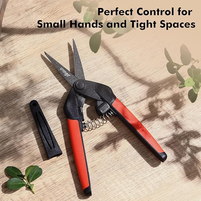 LIVINGO Sharp Garden Pruning Shears - 2 Pack 6.5” Spring Loaded Handles, Non-Stick Teflon Coated Stainless Steel Blades Scissors for Trimming Plant, Flower