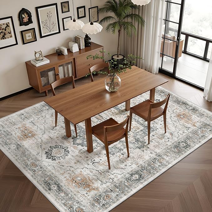 Rugland 8x10 Area Rugs - Stain Resistant Washable Rug, Anti Slip Rugs for Living Room, Vintage Tribal Area Rugs(Medallion 01-Taupe/Grey, 8'x10')