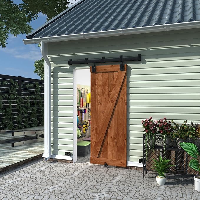 5FT Black Box Rail Exterior Sliding Barn Door Hardware Track Kit, Heavy Duty Barn Door Track Set, Wall Mount Outdoor Weatherproof Single Barn Door Hardware with 5 Track Brackets(No Doors）