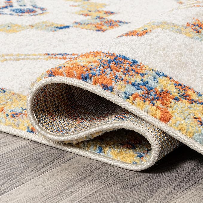JONATHAN Y Amir Moroccan Beni Souk Ivory/Blue/Orange Indoor Area Rug, 8x10, Bohemian, Scandinavian, Easy-Cleaning for Living Room, Bedroom, Kitchen, Pet Friendly, Non-Shedding (MOH200E-8)