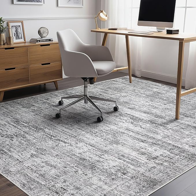 5x7 Area Rug Living Room Rugs - Washable Neutral Modern Abstract Soft Thin Rug Indoor Floor No Slip Rug Carpet for Bedroom Under Dining Table Home Office Decor - Light Gray
