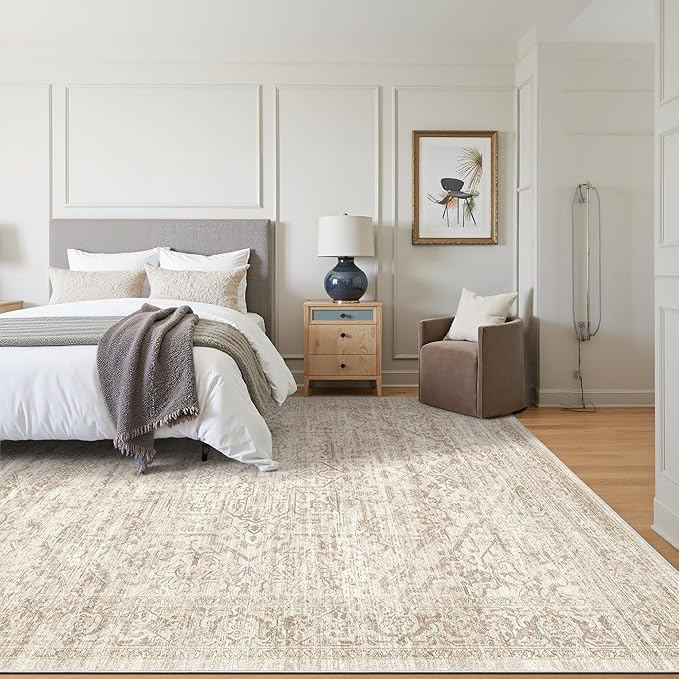 Rugland 8x10 Area Rugs - Stain Resistant Washable Rug, Anti Slip Rugs for Living Room, Vintage Tribal Area Rugs(Distressed Beige, 8'x10')