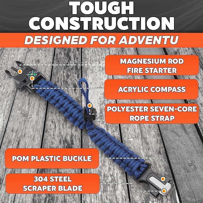 2Pack Survival Paracord Bracelet – 5-in-1 Adjustable Tactical Bracelet for Men with 10 ft Paracord, Flint Fire Starter, Compass, Whistle & Scraper – Survival Gear for Camping, Hiking, Fishing & Travel