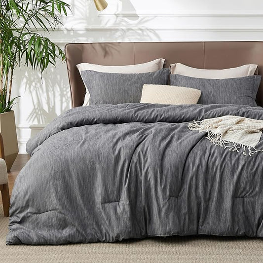 Bedsure Full Comforter Set - Charcoal Grey Soft Bedding for All Seasons, Cationic Dyed Bed Set, 3 Pieces, 1 Full Size Comforter (82"x86") and 2 Pillow Shams (20"x26"+2")