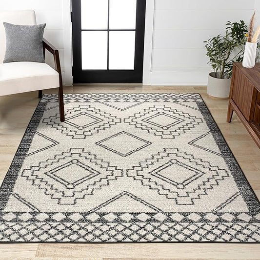 JONATHAN Y Amir Moroccan Beni Souk Cream/Black Indoor Area Rug, 12x15, Bohemian, Scandinavian, Easy-Cleaning for Living Room, Bedroom, Kitchen, Pet Friendly, Non-Shedding (MOH200A-15)