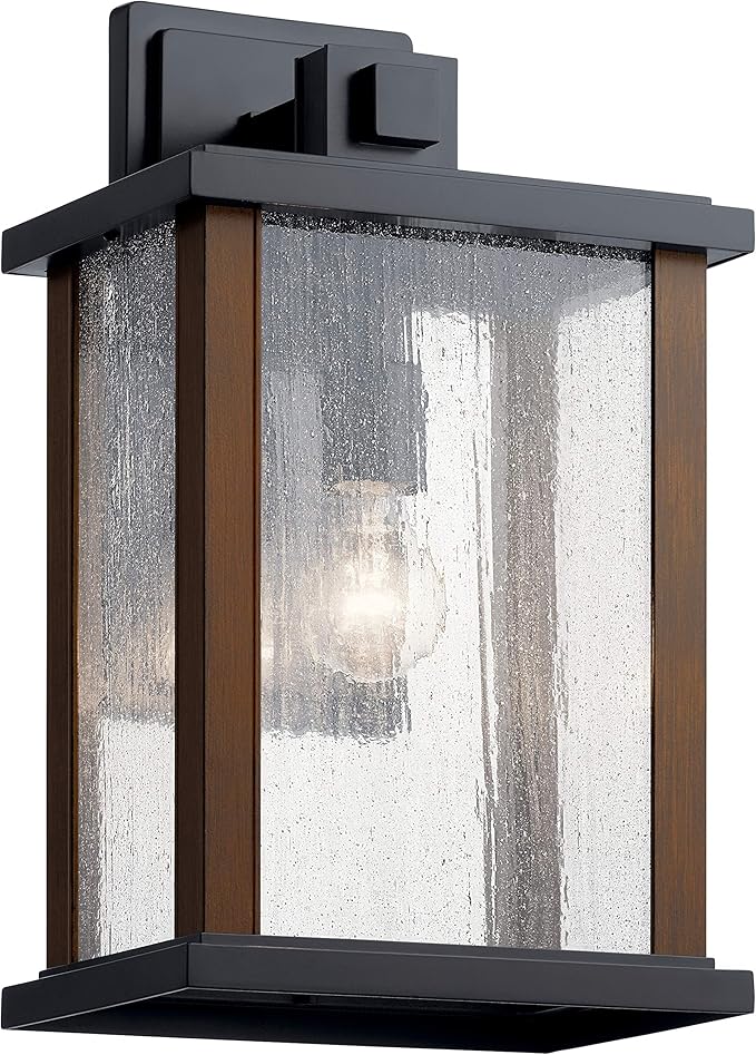 Kichler Marimount 17" Outdoor Wall Light in Black, 1-Light Exterior Wall Sconce with Clear Seeded Glass, (17" H x 10" W), 59018BK