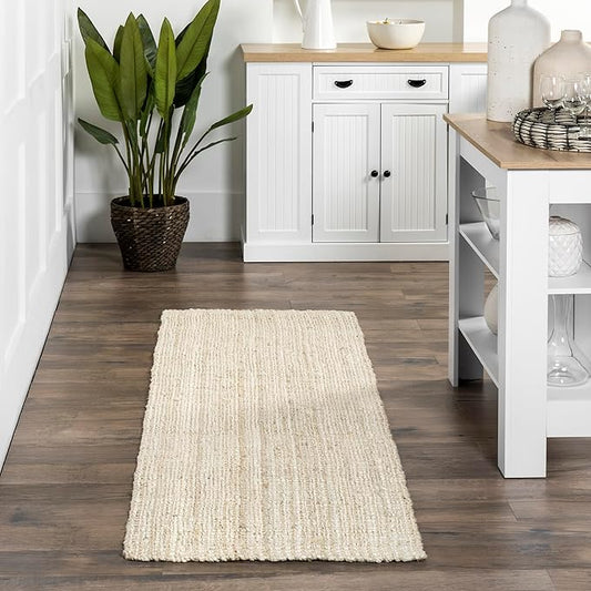 nuLOOM Ashli Solid Farmhouse Jute Runner Rug, 2' 6" x 8', Off-white