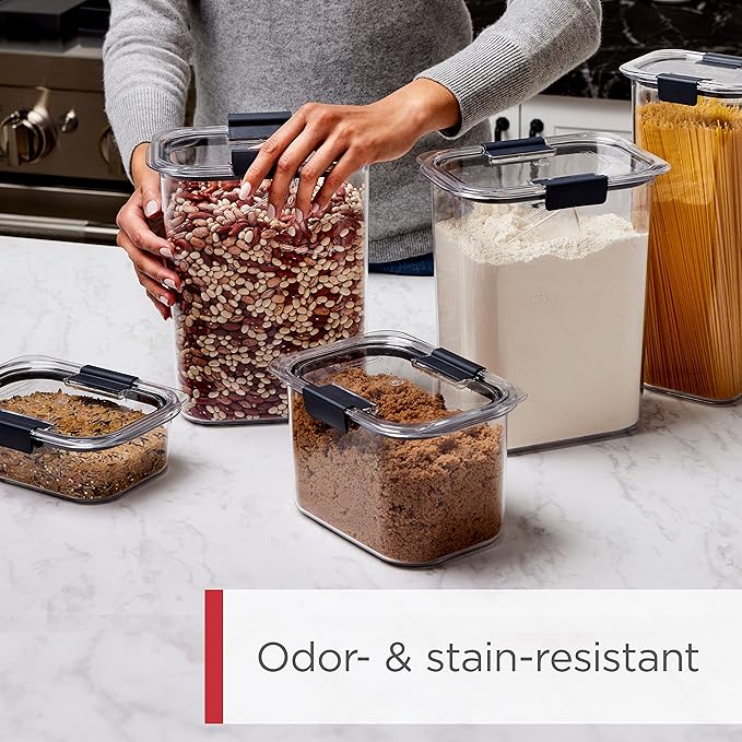 Rubbermaid Brilliance 14-Piece Food Storage Container Set with Scoops Airtight BPA-Free for Kitchen and Pantry Organization