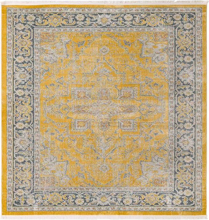 Unique Loom Baracoa Collection Area Rug - Prado (8' 2" Square, Yellow/ Ivory)
