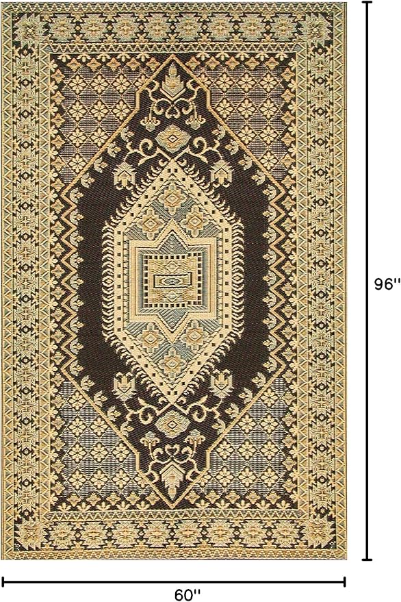 Mad Mats Traditional Outdoor Rug, Reversible Plastic Mat (4' x 6', Oriental Turkish - Black/Brown)
