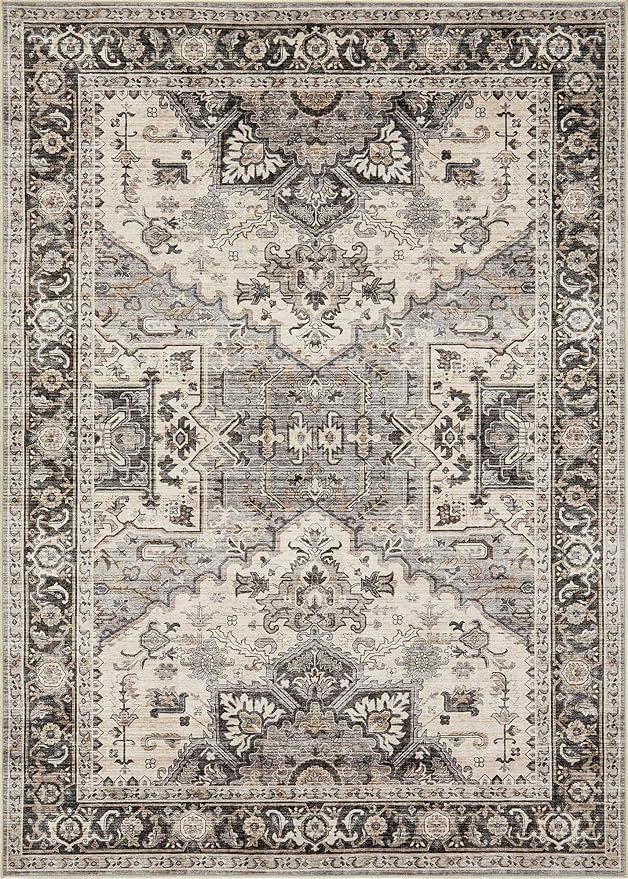 Area Rug for Living Room - 10x12 Soft Washable Oriental Vintage Floral Distressed Large Carpet - Fade Stain Resistant Non Slip Rugs for Bedroom Dining Room Nursery Dorm Office Home Decor - Brown