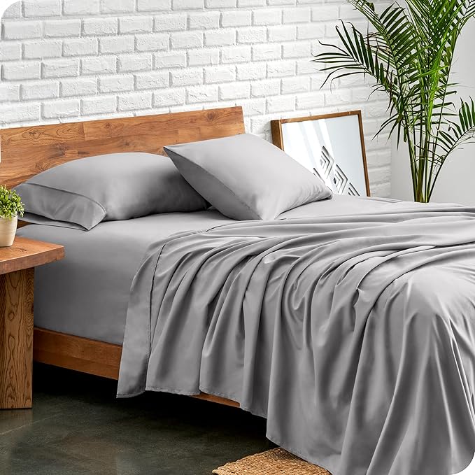 Bare Home Queen Sheet Set - Luxury 1800 Ultra-Soft Microfiber - Double Brushed - Deep Pockets - Easy Fit - 4 Piece Set - Bedding Sheets & Pillowcases (Queen, Light Grey)