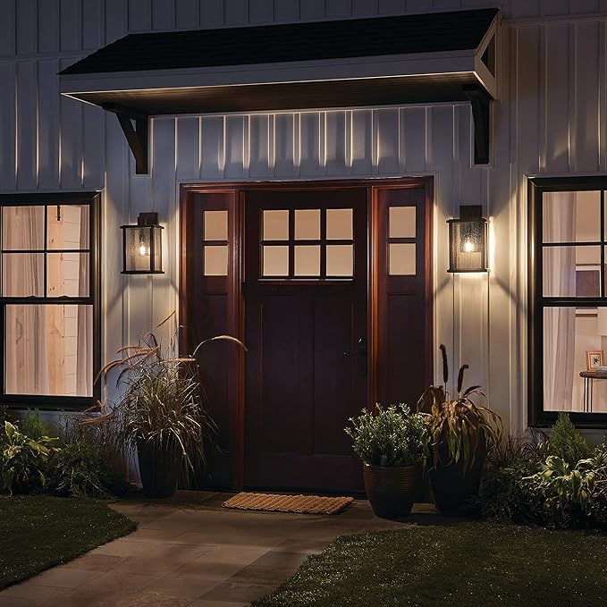 Kichler Marimount 17" Outdoor Wall Light in Black, 1-Light Exterior Wall Sconce with Clear Seeded Glass, (17" H x 10" W), 59018BK (Pack of 2)