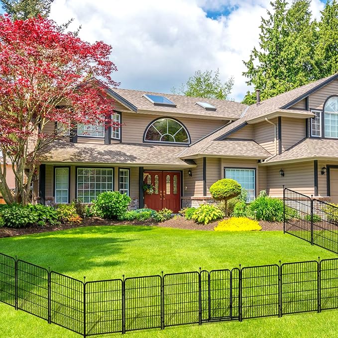 Animal Barrier Fence, 40 in(H)×27 in(L) 14 Panels Total 31 Ft(L), Garden Fence with Gate, Flower Bed Fencing, Black Metal Decorative Garden Fencing, Fence for Dogs Outside