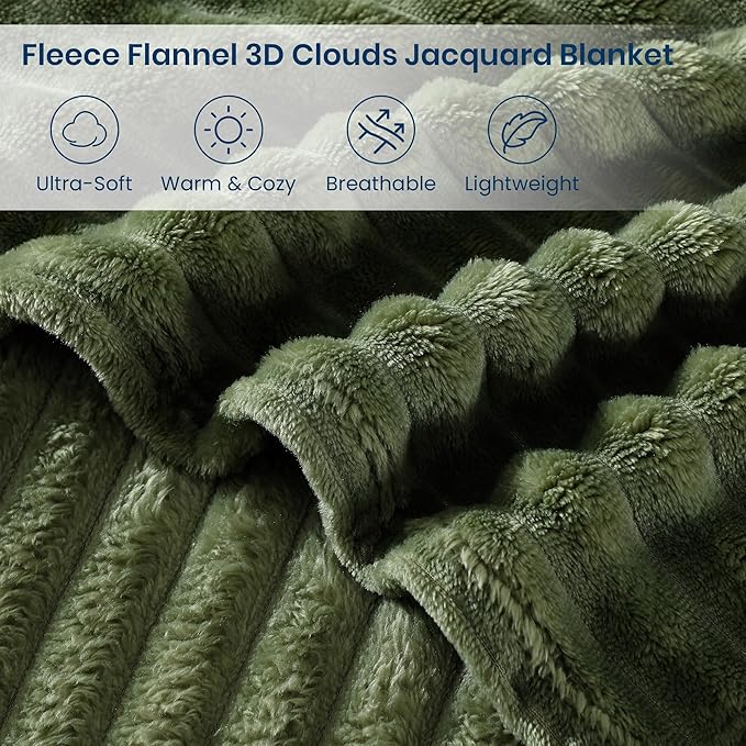 Monbix Olive Green Fleece Throw Blanket for Couch- Room Decor Soft Cozy Blankets for Women, Lightweight Fleece Flannel Bed Blanket Suitable for All Seasons(50"×60",Olive Green)