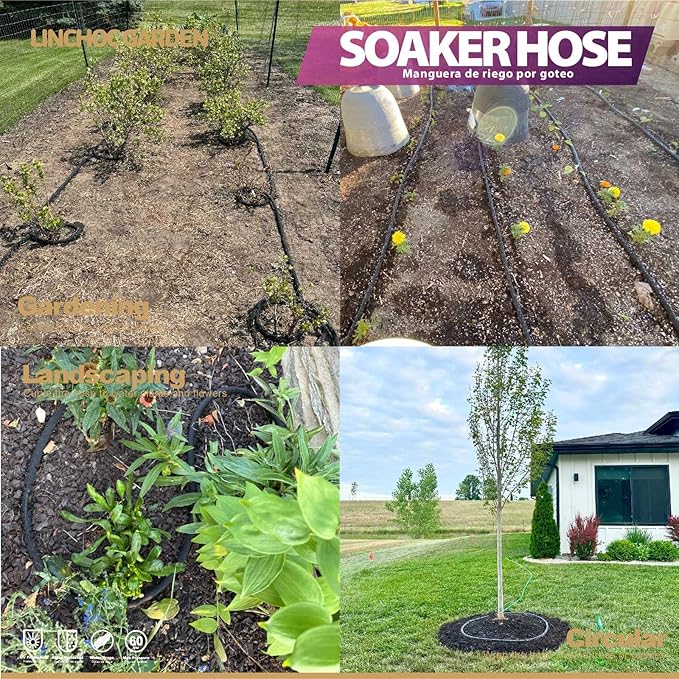 LICNCHOC GARDEN Soaker Hose 15 ft,1/2 INCH Flexible Durable Garden Hose for Efficient Watering, Leak-Proof Design 100% Recycled Rubber,Ideal for Lawns,Gardens & Flower Beds