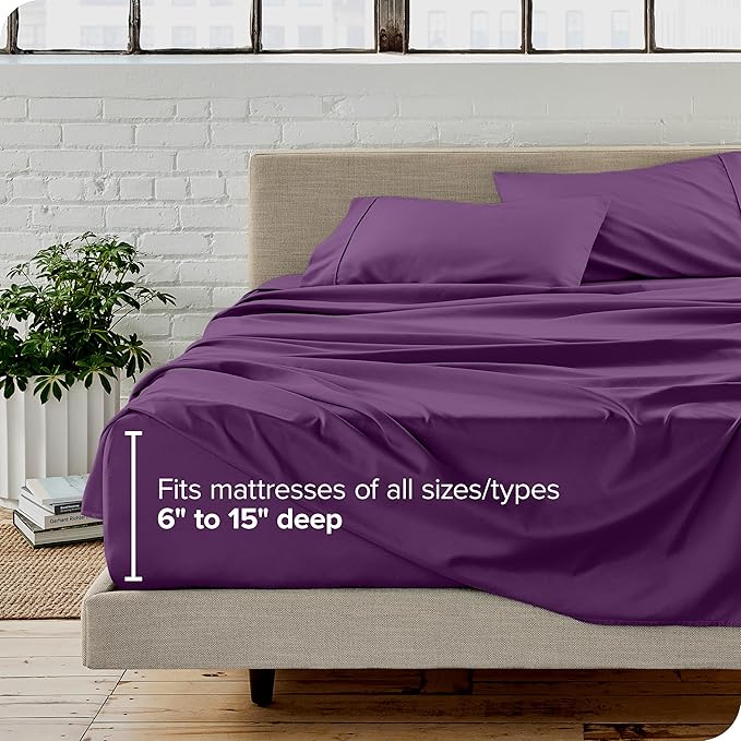 Bare Home Split King Sheet Set - 1800 Ultra-Soft Microfiber Bed Sheets - Double Brushed - Deep Pockets - Easy Fit - 5 Piece Set - Bed Sheets & Pillowcases (Split King, Plum)