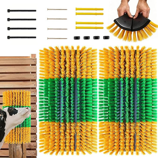 Livestock Scratching Brush 2-Pack — Cattle Horse Goat Pig Sheep Grooming Post with 16 Screws, Weather-Resistant Barn Fence Mount